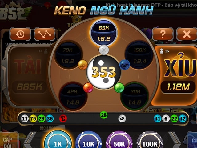Quy trình truy cập game Keno ngũ hành B52club